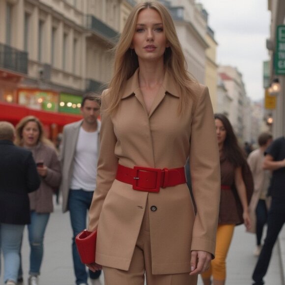 Women Red Faux Leather Waistband Fashion Belt Hip Waist Big Square Buckle M L - Picture 8 of 16